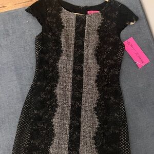 Betsey Johnson Black and Gray Lace Midi Dress